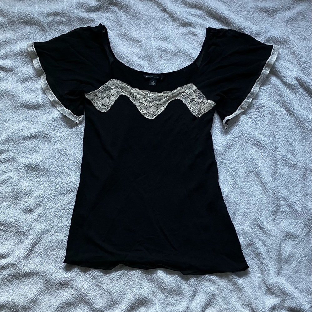Banana Republic Black and Silver Flutter Sleeve Blouse